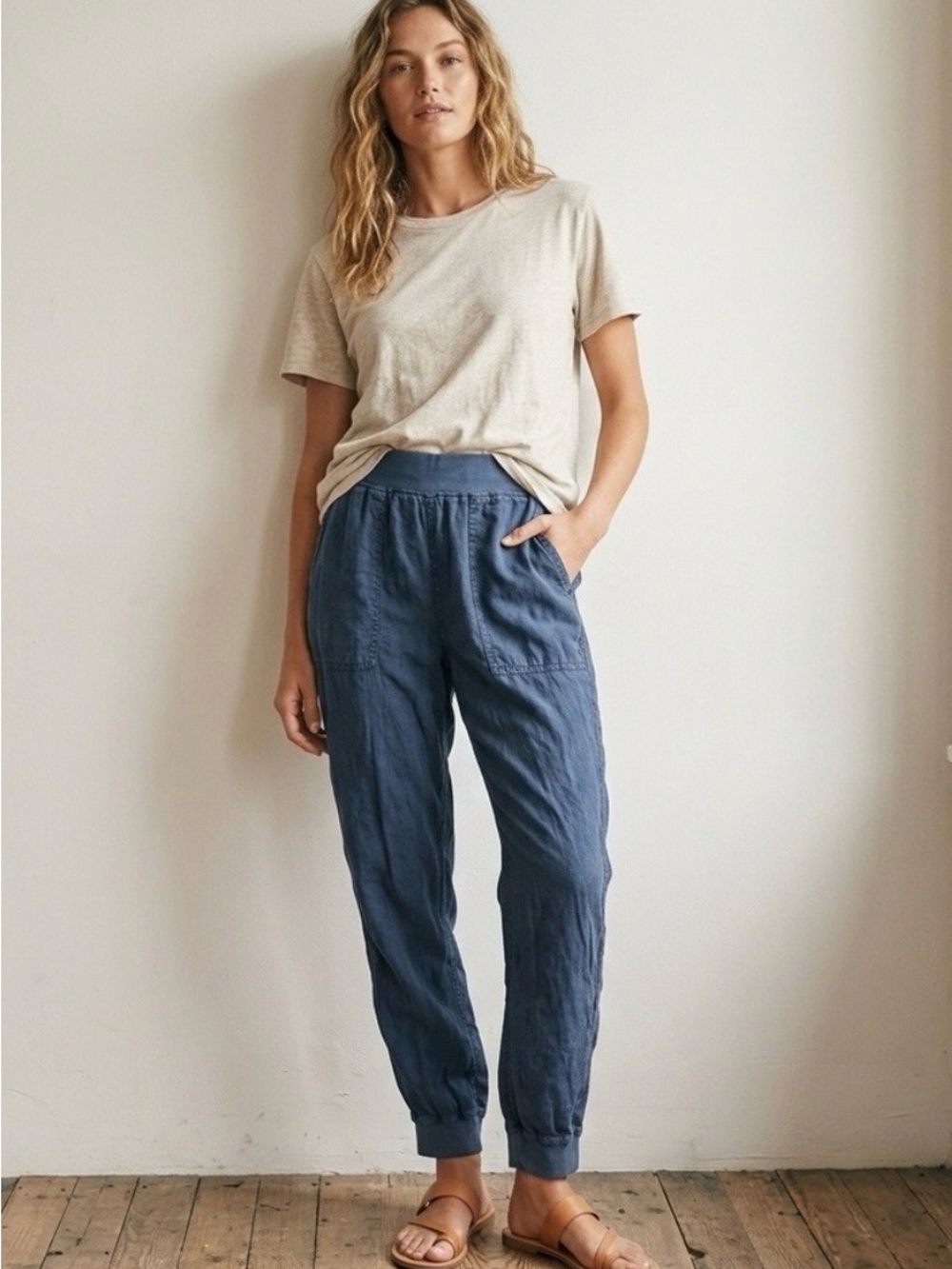 Faherty Arlie Day Pants XS Blue Tencel Linen Blend Joggers Coastal